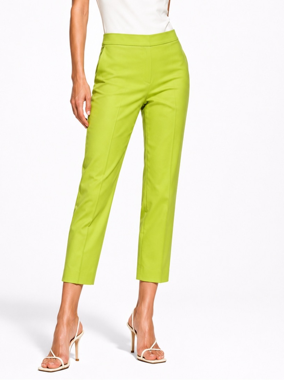 Ponte Pants Bright Lime Green Tailored Crisp Cotton Cropped Pants